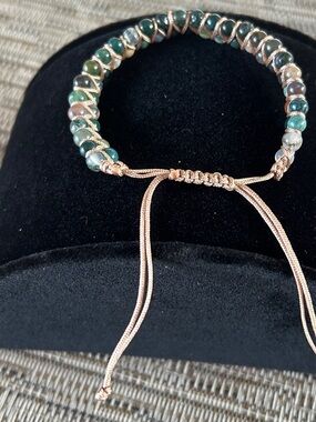 Adjustable Green Bead Macrame Bracelet - Women Jewelry